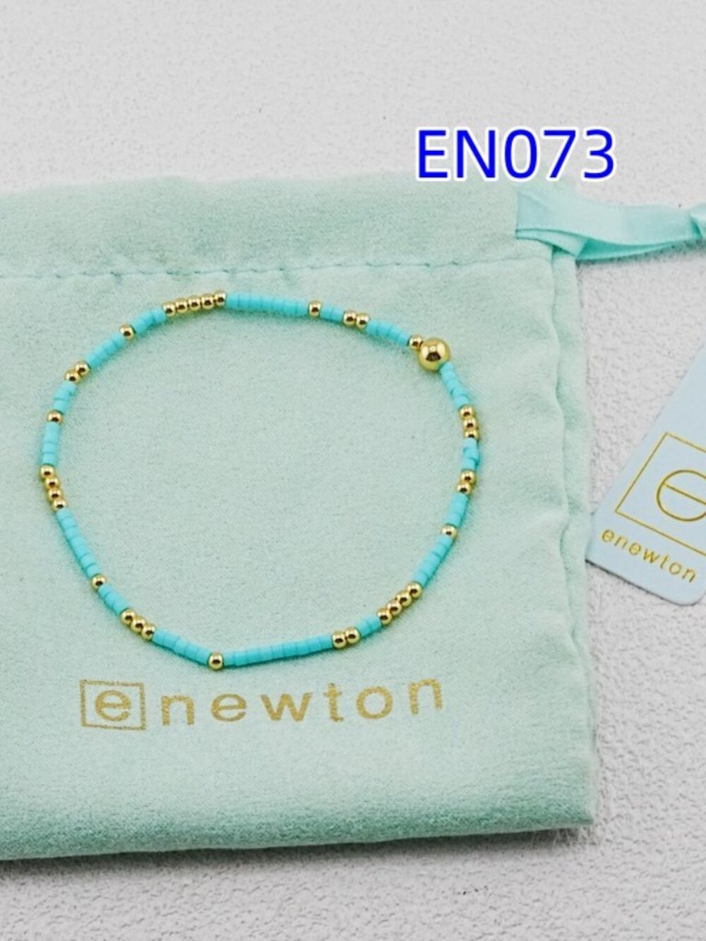 Enewton Sky-Blue Glass Tube Bead & Gold Bead Bracelet